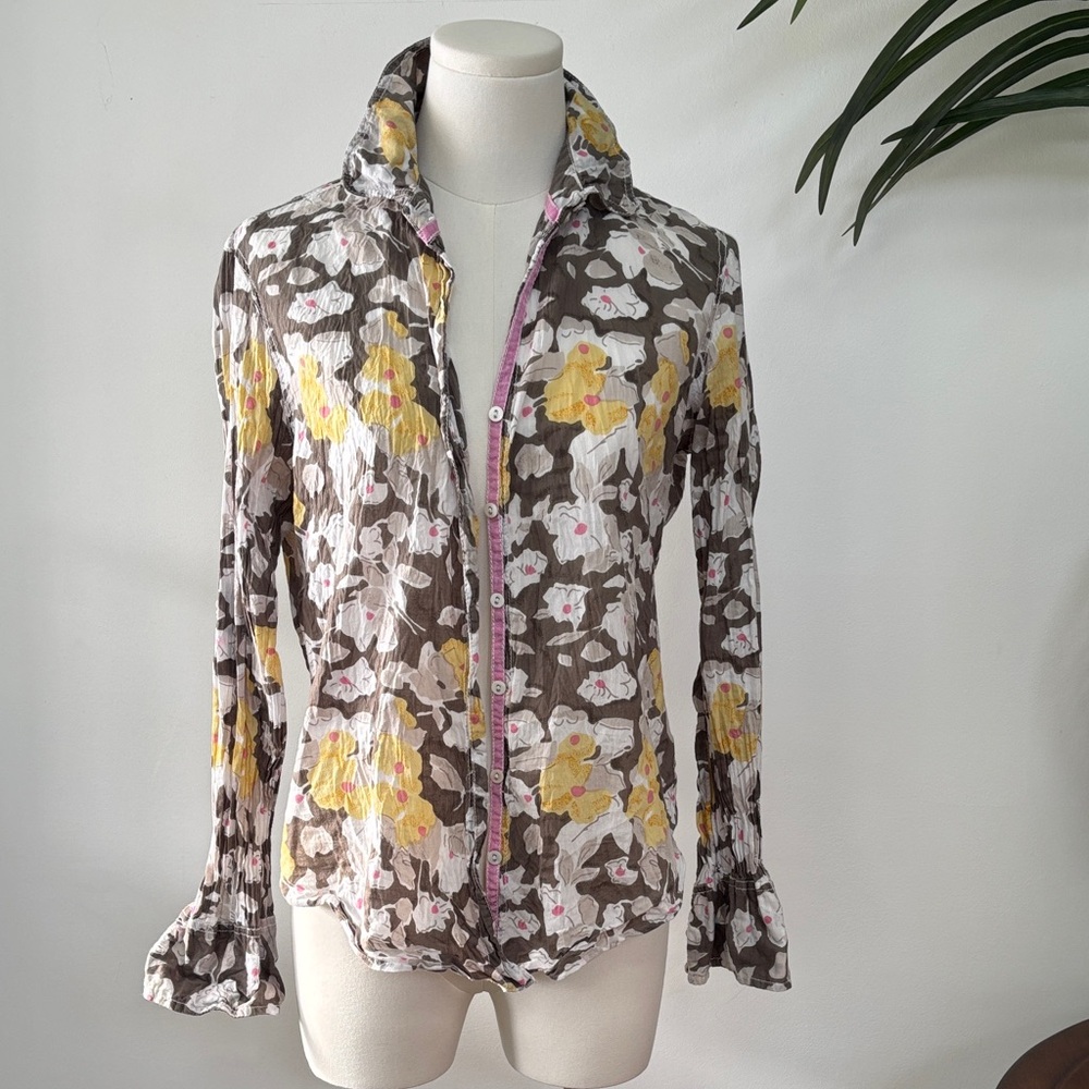 Cino 100% cotton Floral Button-Up Blouse S